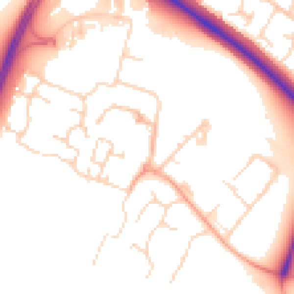Daytime road noise heatmap for PE29 6ND