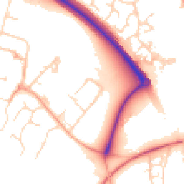 Daytime road noise heatmap for PE29 6NS