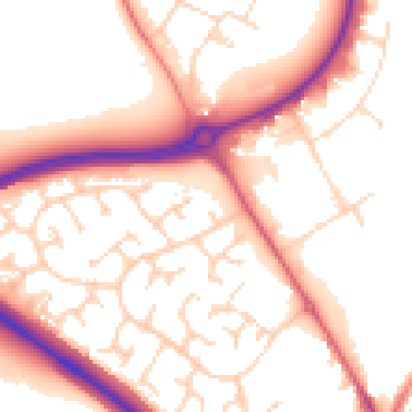 Daytime road noise heatmap for PE29 6UD