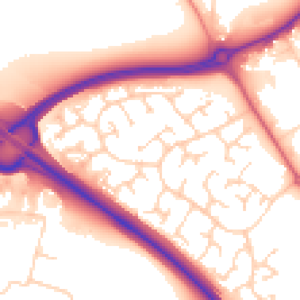 Daytime road noise heatmap for PE29 6UN