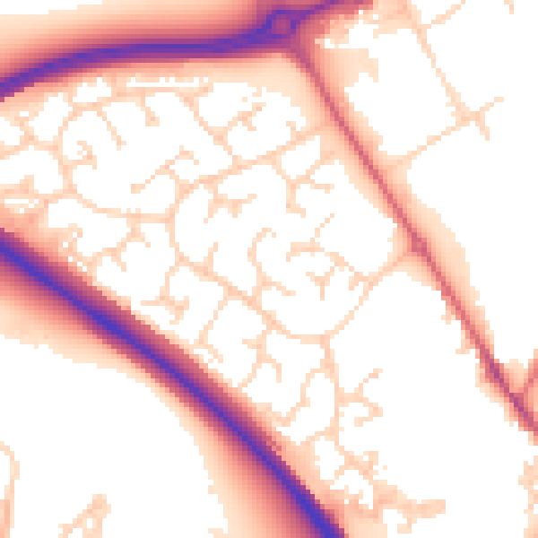 Daytime road noise heatmap for PE29 6UR