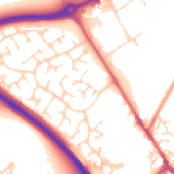 Daytime road noise heatmap for PE29 6XE