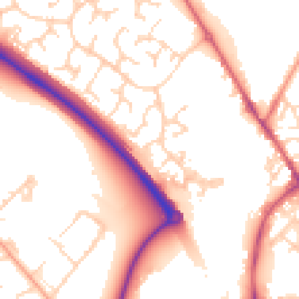 Daytime road noise heatmap for PE29 6XJ