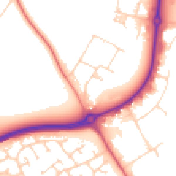 Daytime road noise heatmap for PE29 6XY