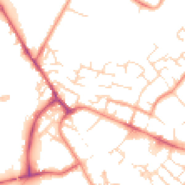 Daytime road noise heatmap for PE29 7HG