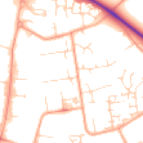 Daytime road noise heatmap for PE29 7HX