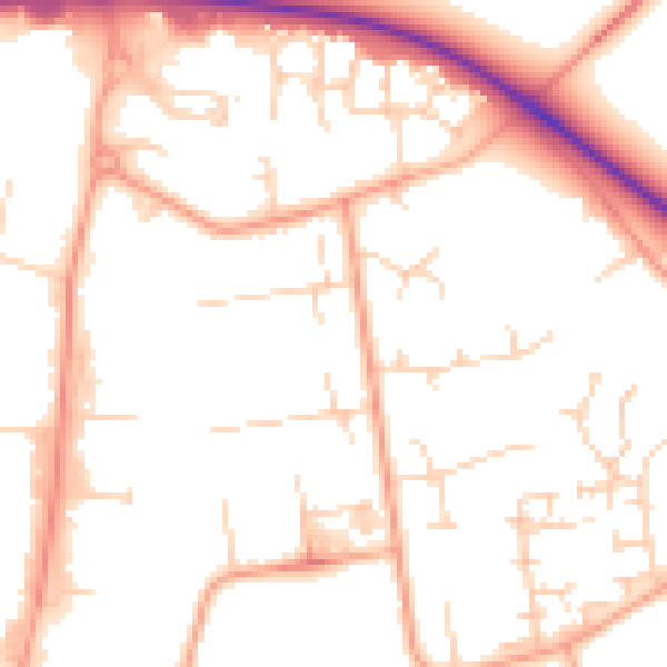 Daytime road noise heatmap for PE29 7LE