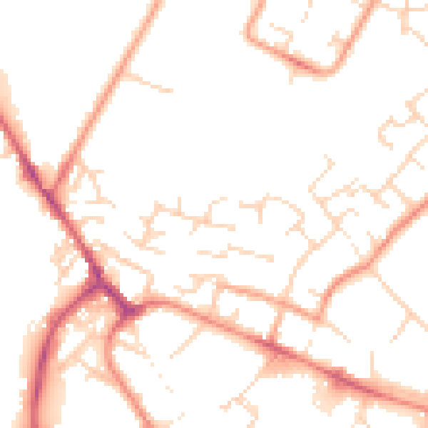 Daytime road noise heatmap for PE29 7LJ