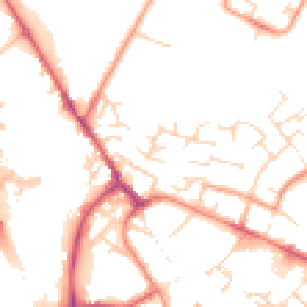 Daytime road noise heatmap for PE29 7WJ