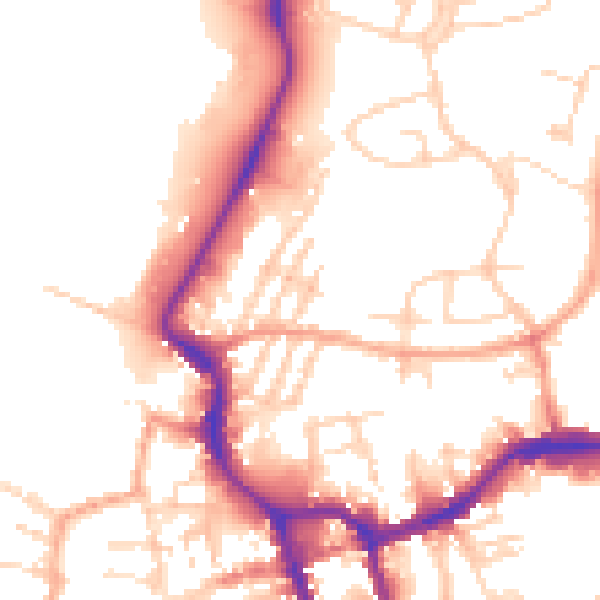 Daytime road noise heatmap for PE30 2AX