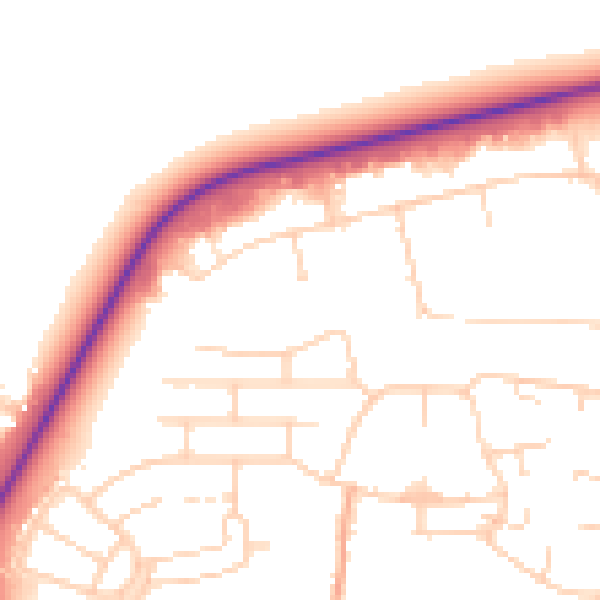 Daytime road noise heatmap for PE30 2DD