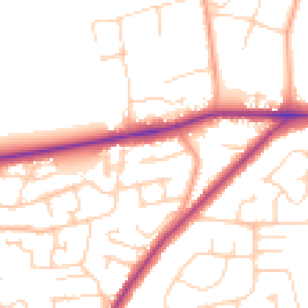 Daytime road noise heatmap for PE30 3BU