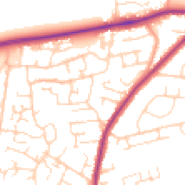 Daytime road noise heatmap for PE30 3DG