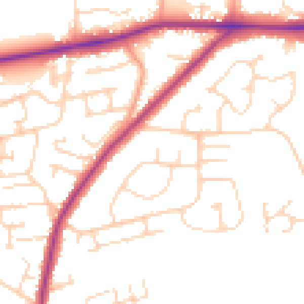 Daytime road noise heatmap for PE30 3EW