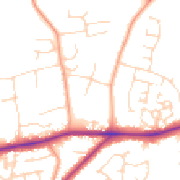 Daytime road noise heatmap for PE30 3HN