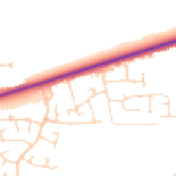 Daytime road noise heatmap for PE30 3JE