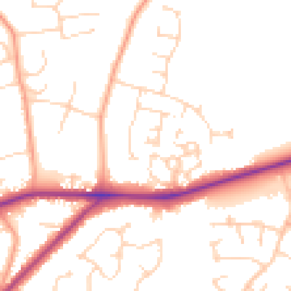 Daytime road noise heatmap for PE30 3JU