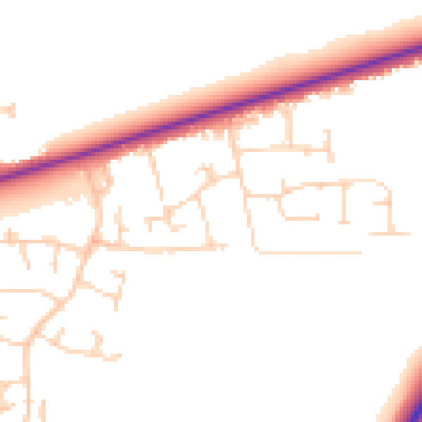 Daytime road noise heatmap for PE30 3JY