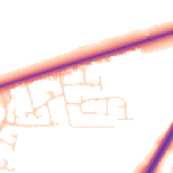 Daytime road noise heatmap for PE30 3NZ