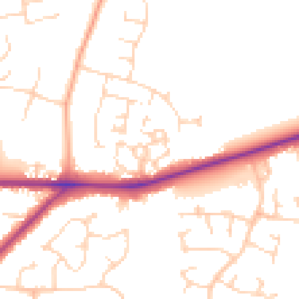 Daytime road noise heatmap for PE30 3PE