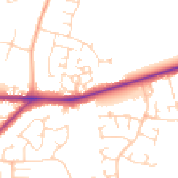 Daytime road noise heatmap for PE30 3PG