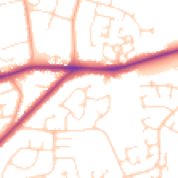Daytime road noise heatmap for PE30 3SB