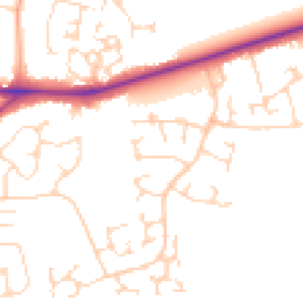 Daytime road noise heatmap for PE30 3TX