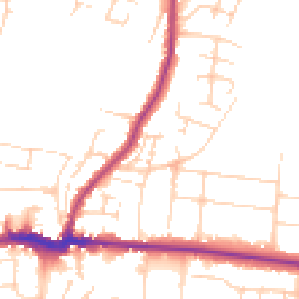 Daytime road noise heatmap for PE30 4BB