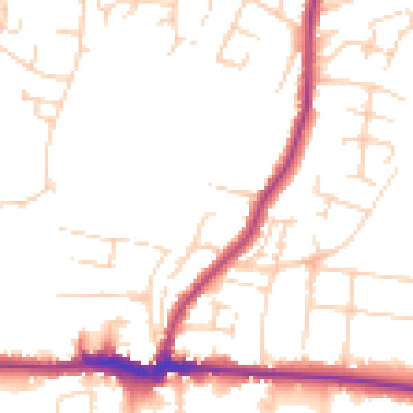 Daytime road noise heatmap for PE30 4BL