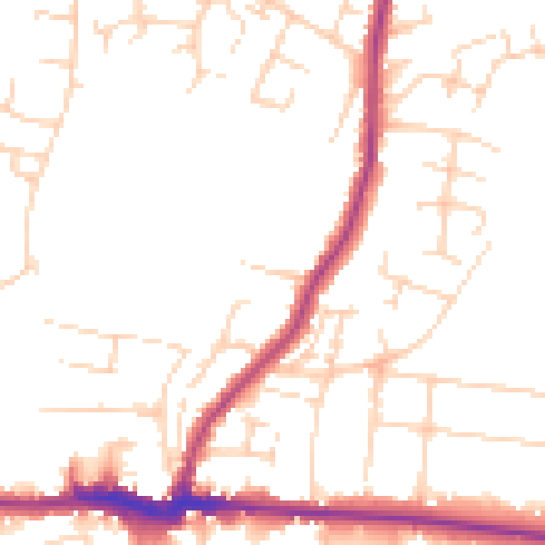 Daytime road noise heatmap for PE30 4DN