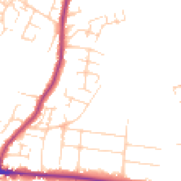 Daytime road noise heatmap for PE30 4DQ
