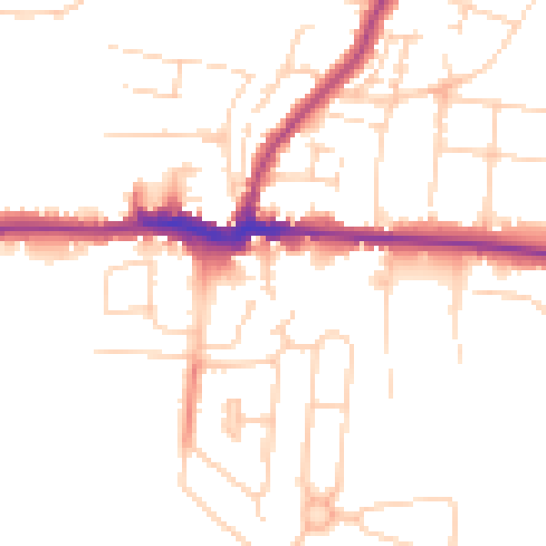 Daytime road noise heatmap for PE30 4EB