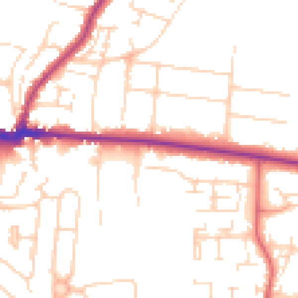 Daytime road noise heatmap for PE30 4EQ