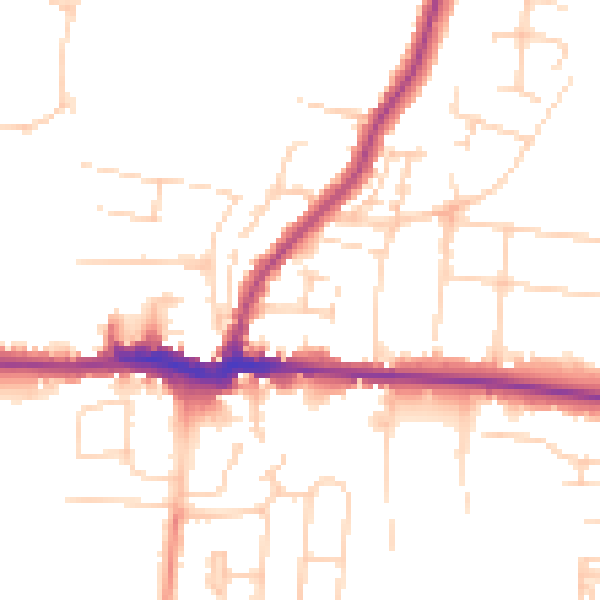 Daytime road noise heatmap for PE30 4HA