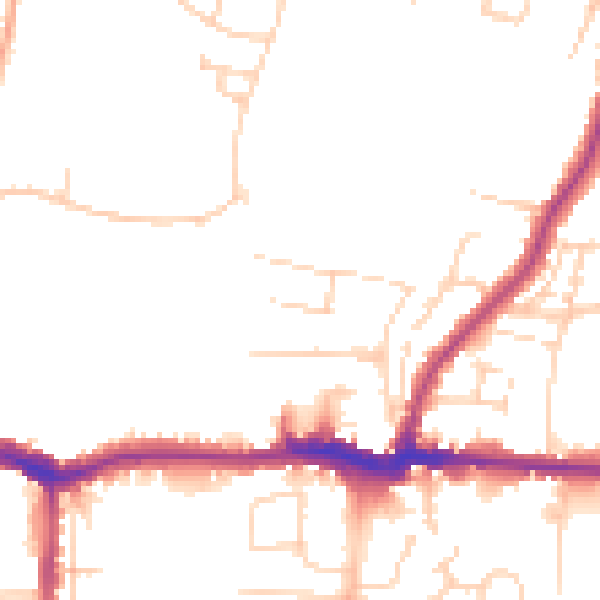 Daytime road noise heatmap for PE30 4HQ