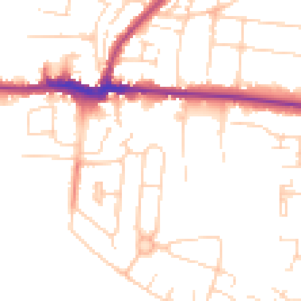 Daytime road noise heatmap for PE30 4NS
