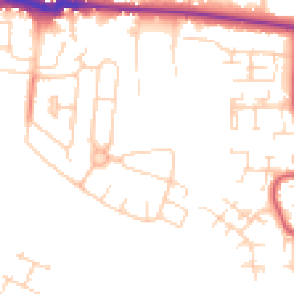 Daytime road noise heatmap for PE30 4NZ