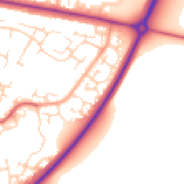 Daytime road noise heatmap for PE30 4UJ