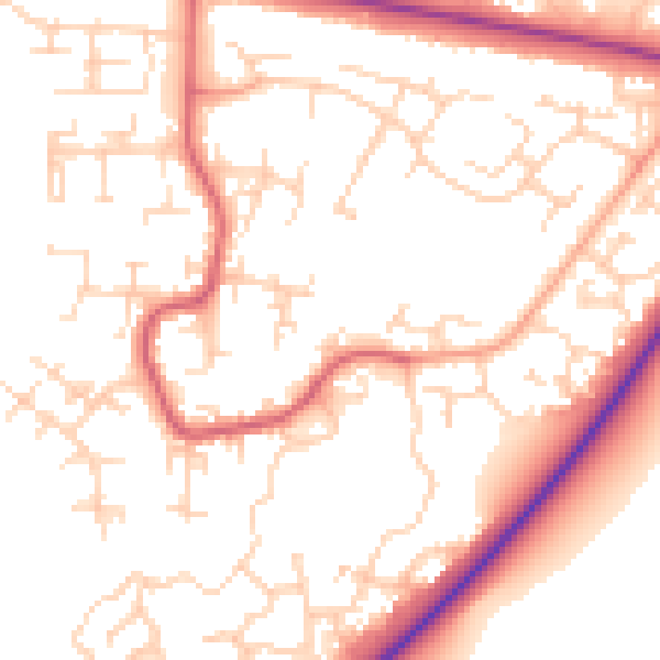 Daytime road noise heatmap for PE30 4UU