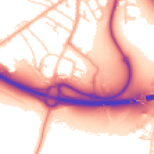 Daytime road noise heatmap for PE30 5BS