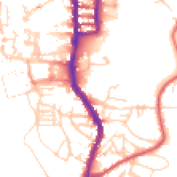 Daytime road noise heatmap for PE30 5PZ