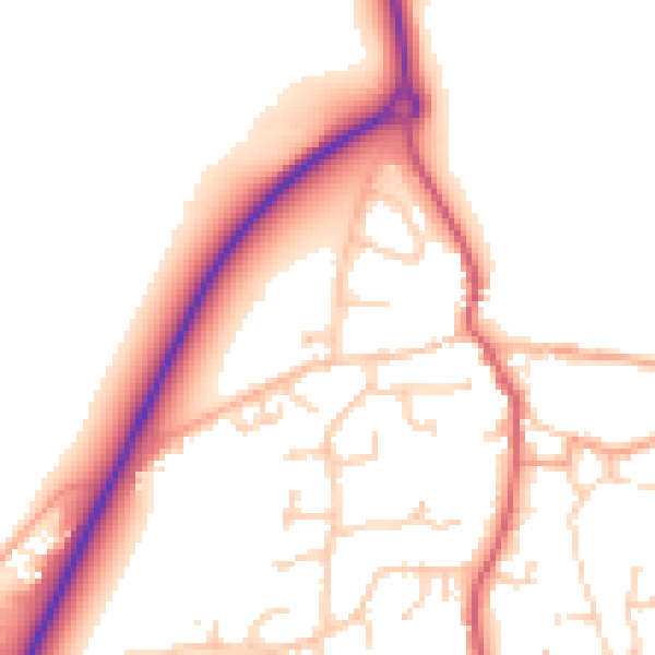 Daytime road noise heatmap for PE31 7NZ
