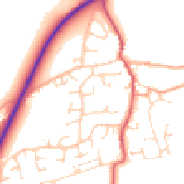 Daytime road noise heatmap for PE31 7PJ