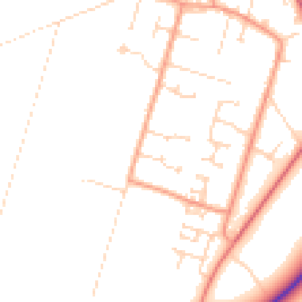 Daytime road noise heatmap for PE6 0BQ