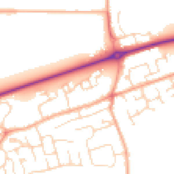 Daytime road noise heatmap for PE6 7PY