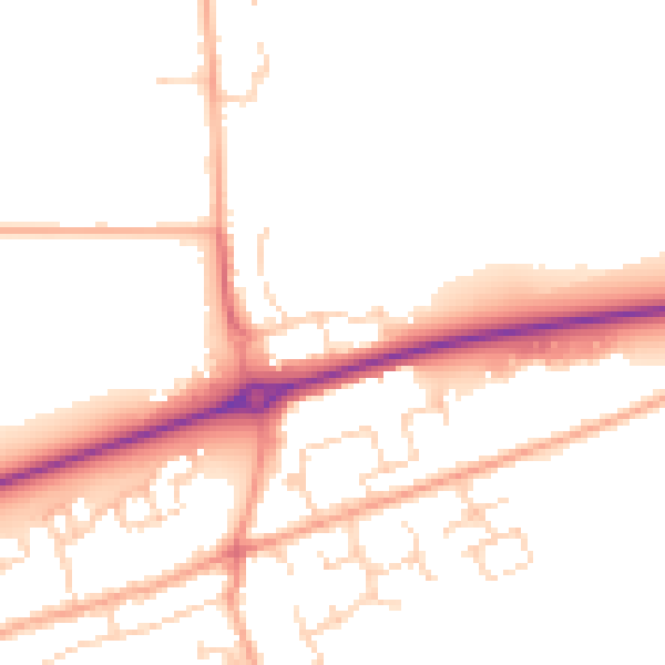 Daytime road noise heatmap for PE6 7QQ