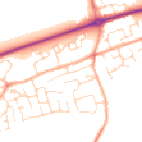 Daytime road noise heatmap for PE6 7TA