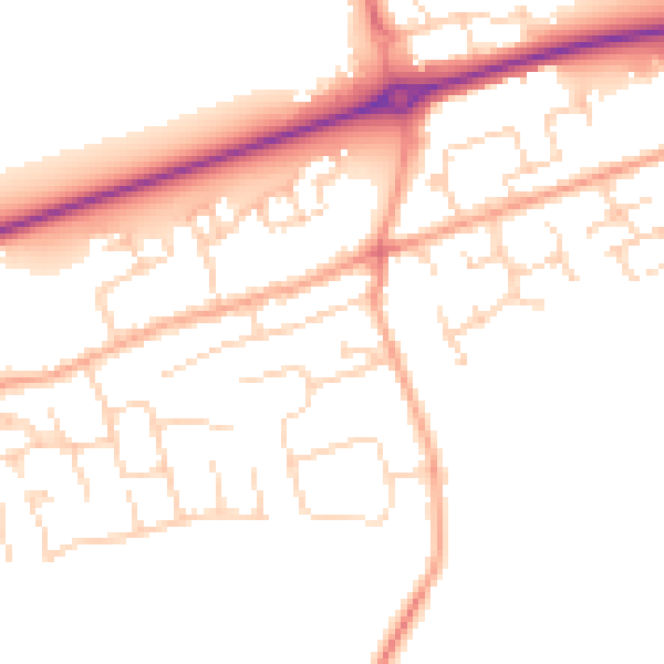 Daytime road noise heatmap for PE6 7TZ