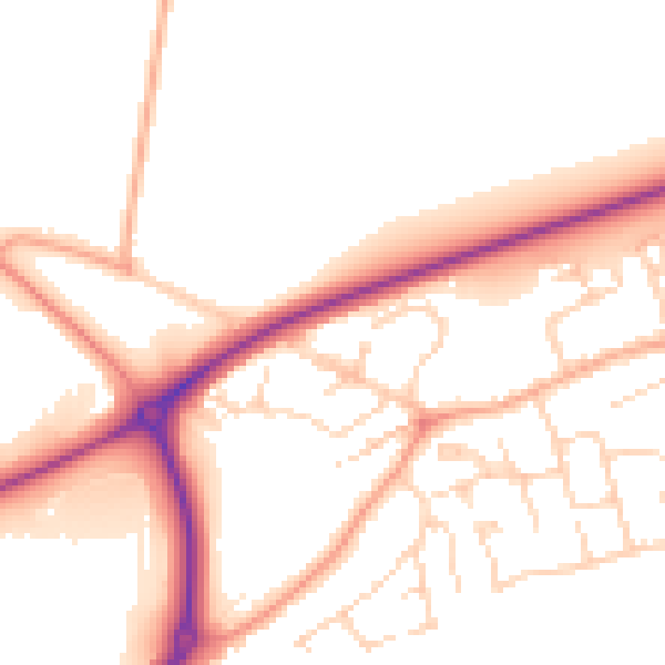 Daytime road noise heatmap for PE6 7YW