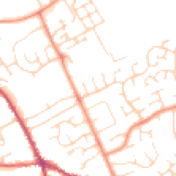 Daytime road noise heatmap for PE6 8JD